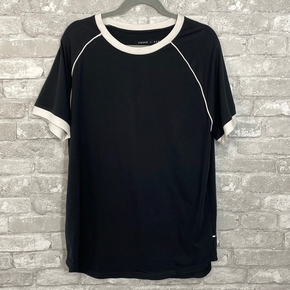 Edgar + Ash Black Tee with white Piping